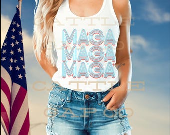 Patriotic Women, Racerback Tank, Comfortable Workout Top, MAGA Apparel, Summer Fitness, USA Independence Day, 45 47, Trump, American Summer