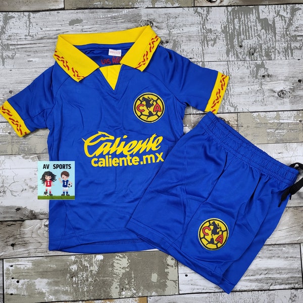 Camiseta de America para niños, camiseta de fútbol, camiseta de Playera de Niño America, incluye camiseta y pantalones cortos
