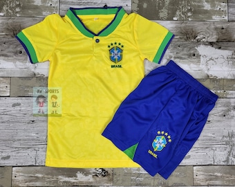 Brasil Kids Jersey, Soccer Jersey, Playera de Niño Brasil Jersey/ color amarillo y verde, incluye camiseta y pantalones cortos