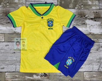 Brasil Kids Jersey, Soccer Jersey, Playera de Niño Brasil Jersey/ color amarillo y verde, incluye camiseta y pantalones cortos