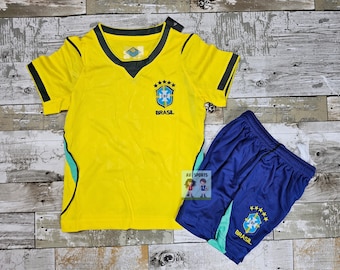 Brasil Kids Soccer Jersey Set: Yellow & Green, Includes Shorts