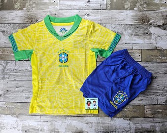 Brasil Kids Soccer Jersey Set: Yellow & Green, Includes Shorts