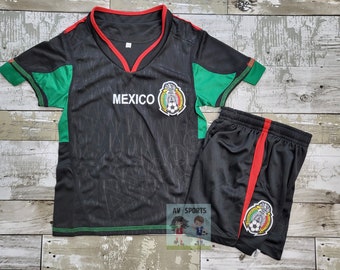 Mexico Kids Black Soccer Jersey & Shorts Uniform