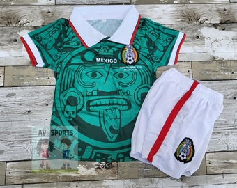 Mexico 98 Kids Set Kids soccer Jersey, uniform Soccer, Liga MX, Playera de Niño,1998 Retro Jersey Mexico