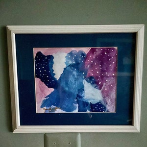 Original Signed Abstract Framed Watercolor -“Silver Stars in the Sky”