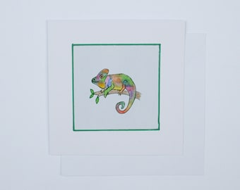 Hand painted Chameleon card