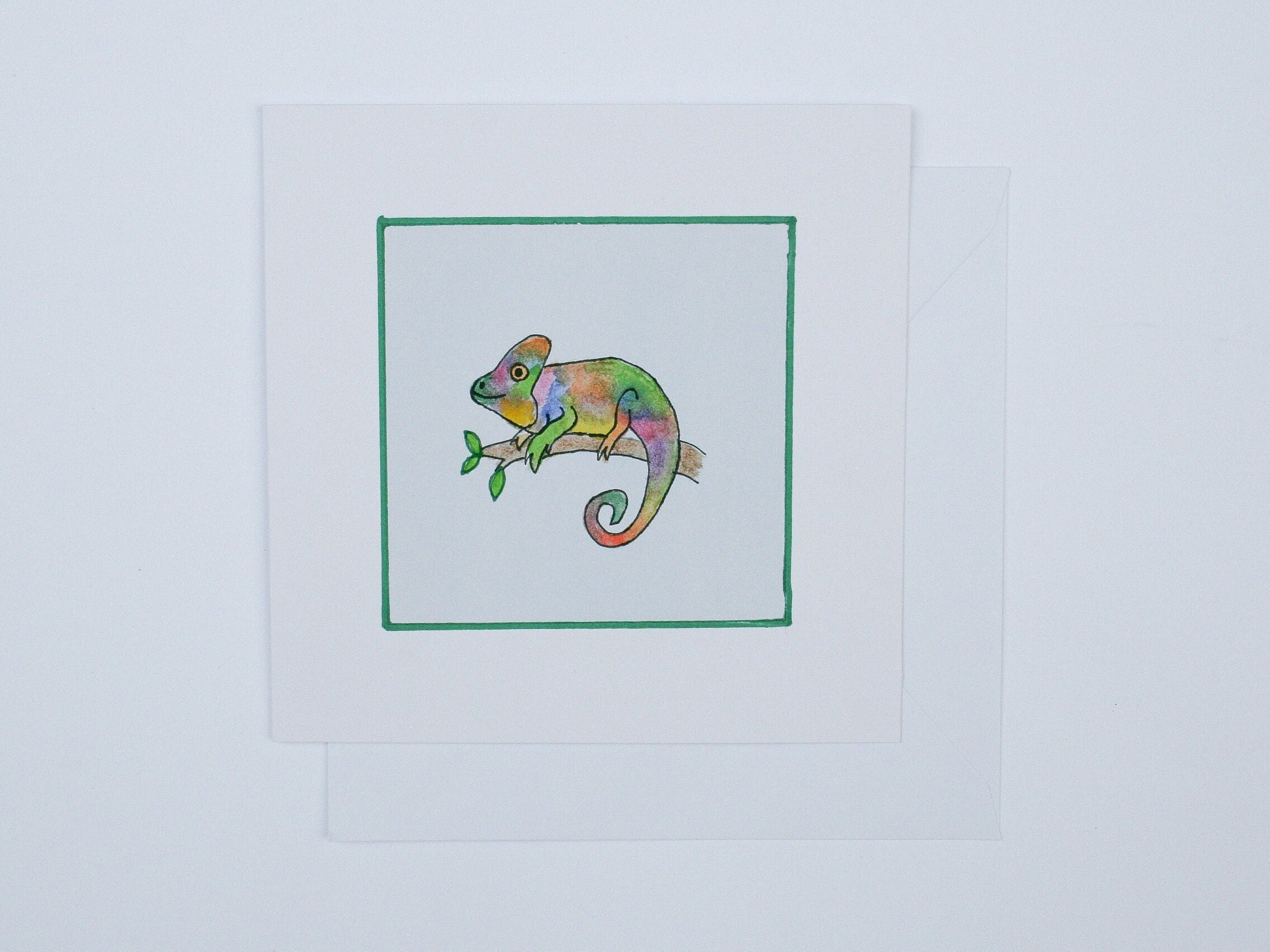 Hand Painted Chameleon Card - Etsy
