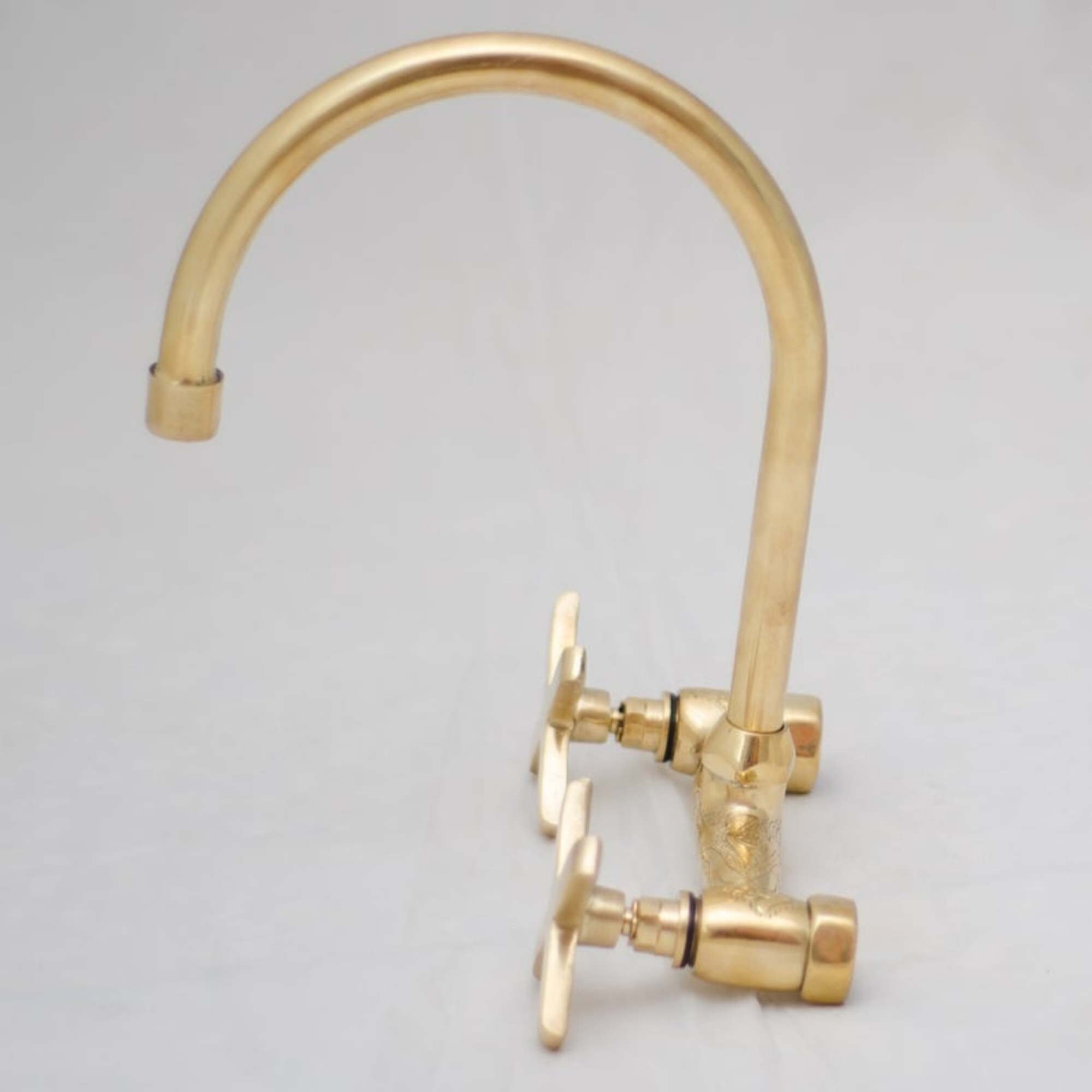 Brass Wall Mount Bath Faucet Unlacquered Bathroom Etsy