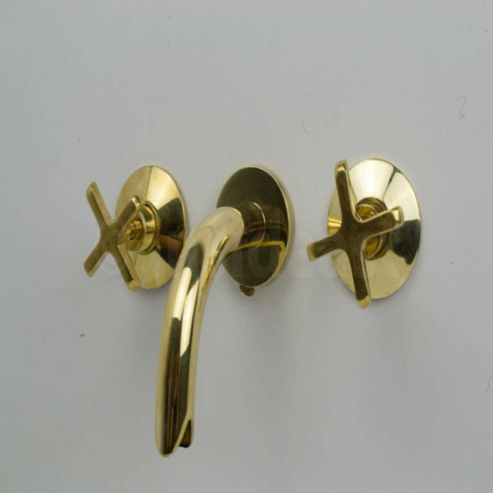 Unlacquered Brass Wall Mount Bathroom Faucet With 2 Cross Etsy
