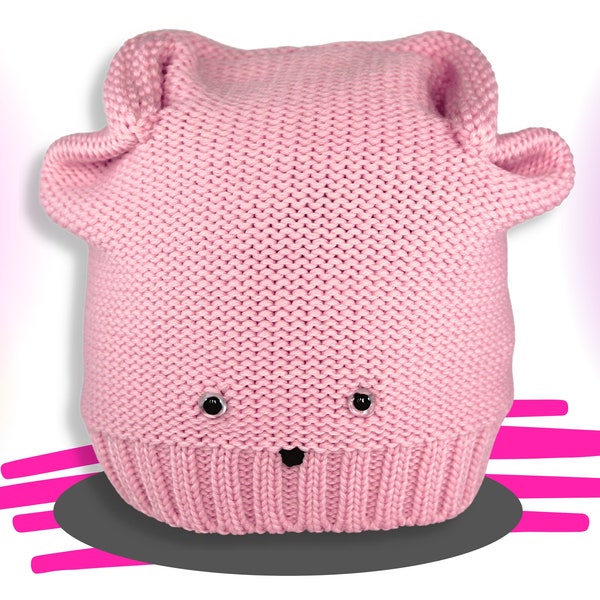 Winter pink Hamster hat with ears, for girls, children, made in italy, merino wool