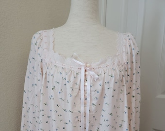 Very Rare Vintage 1990's Victoria's Secret Long Ruffled Victorian Style Baby Pink with Blue Floral Flannel Nightdress