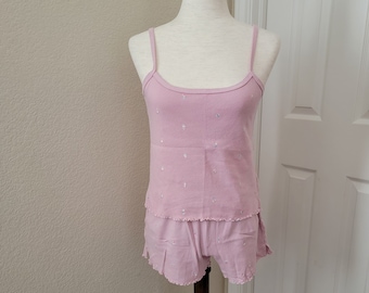 Muy raro vintage de los años 90 Xhilaration rosa bordado tanque y shortie PJ Set