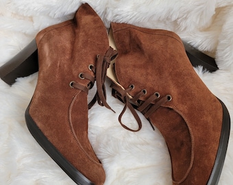 NIB zeer zeldzame vintage eind jaren negentig Michael Kors bruin suède veterschoenen met houten gestapelde hak