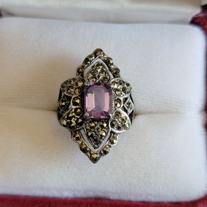 Vintage Amethyst and Marcasite Ring Size 6
