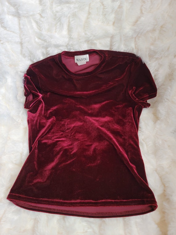 Very Rare Vintage 1990's Maxou Dark Ruby Velvet F… - image 8