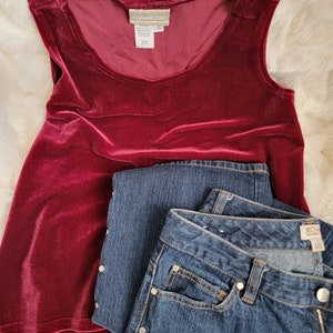 Zeldzame Vintage Coldwater Creek Red Velvet Stretch Tank of Shell uit de late jaren 1990