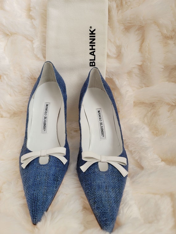 NIB Vintage Manolo Blahnik Denim Blue Woven Fabric