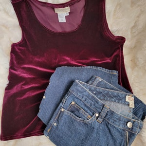 Rare Vintage Late 1990s Coldwater Creek Dark Ruby Red Velvet Stretch Tank or Shell