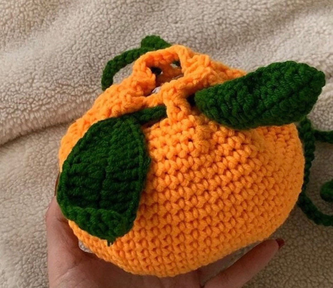 Cute Crochet Orange Fruit Drawstring Shoulder Bag Etsy