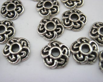 50 Bead Caps 10mm (3/8") Antique Silver Colour Jewellery Making Bead End Caps