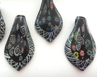Black Millefiori Glass Teardrop Pendants 6cm for Necklace Making  Loose Pendants for Jewellery Making Supplies