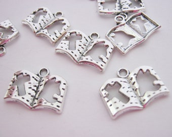 10 Silver Plated Dove & Cross Bible Charms 17mm 3/8in Bible Book Pendant Charms for Confirmation Religious Jewellery Charms