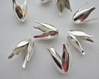 20 Silver Bead Caps Flower Petal 12mm  1/2in Metal Bead Ends for DIY Jewellery Making Bead Findings