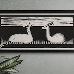 PRINTABLE ART in High resolution | Two gazelles (Twee gazellen) | 19th Century | Black and White | Nature Illustration | Office  Print
