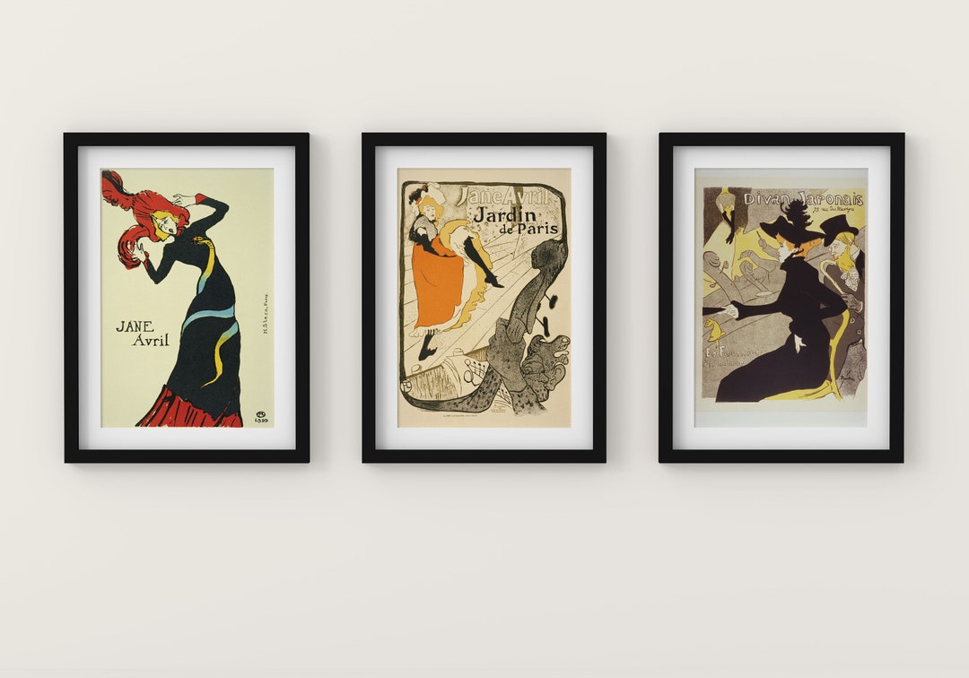 Set of 3 VINTAGE POSTER | Jane Avril - Jardin De Paris | Divan
