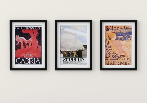 Set of 3 VINTAGE POSTERs | CABIRIA | Zeppelin | Salon de Cents | Instant Download | Retro in High Resolution, Print art | Digital Wall Art
