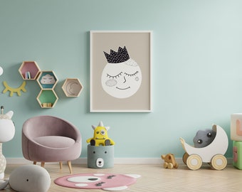 Nursery Printable Moon Poster Boho Wall Art Nursery Moon Decor Playroom Wall Art Digital Print Instant Download Baby Room Decor Digital Art