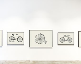 Set of 5 VINTAGE Victorian style bike engraving | PRINTABLE ART | Black and White Drawing | Original Painting