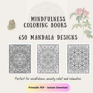 650 Lindas Páginas para Colorir de Mandalas | Livro de Colorir em PDF para Imprimir | Arte para Alívio do Estresse para Adultos | Download Instantâneo