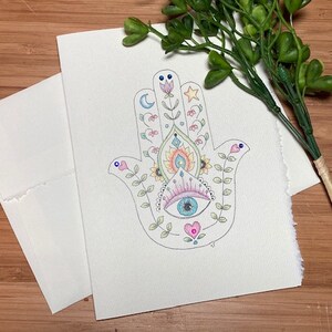 Hamsa, Facing up, Abhaya Mudra, Birthday/Encouragement/Blessings/Get Well/Thinking of You/Congratulations Blank Greeting Card