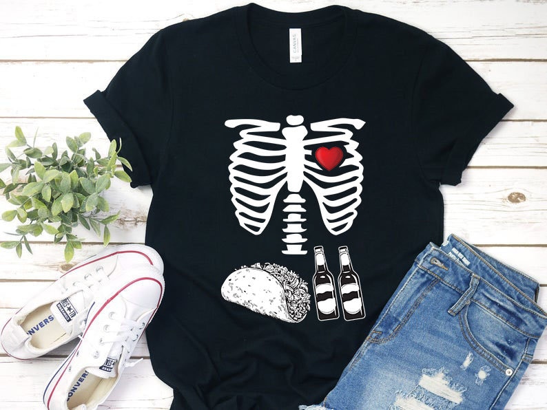 Beer Tacos Skeleton X-Ray Funny Halloween Costume T-shirt|Happy Halloween T-shirt|Beer Tacos Halloween T-Shirt|Halloween Fan TR953080