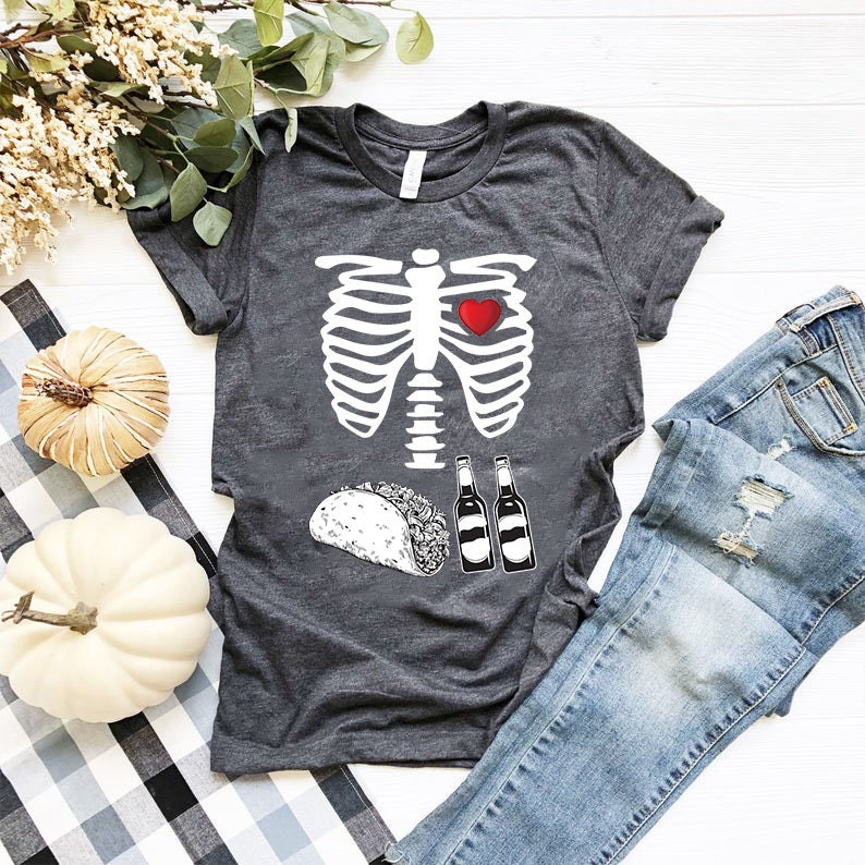 Beer Tacos Skeleton X-Ray Funny Halloween Costume T-shirt|Happy Halloween T-shirt|Beer Tacos Halloween T-Shirt|Halloween Fan TR953080