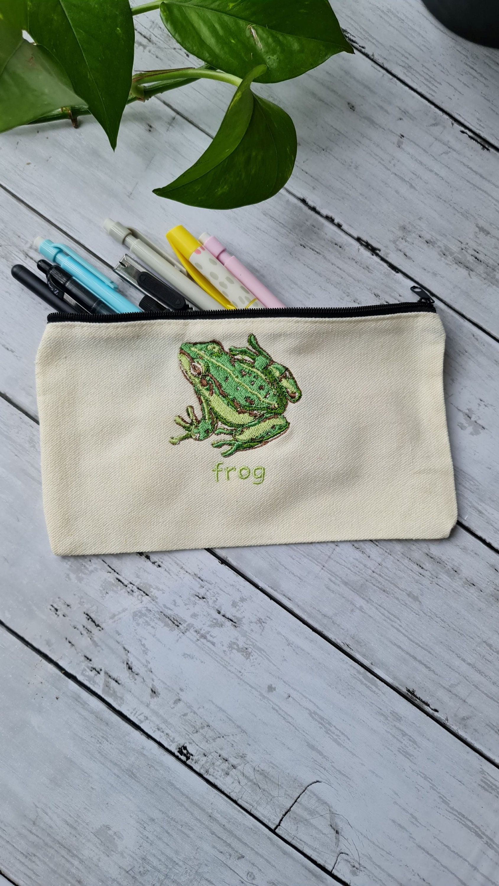 Frog embroidery pencil case makeup bag. Gift ideas Etsy