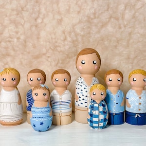 CUSTOM Family Peg Doll Set | People and Pets | Personalized Peg Doll Family | Hand Painted | Christmas Gift | Home Decor | Customizable