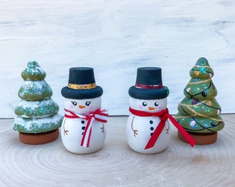 Snowman and Christmas Tree Wood Set | Snowman | Christmas Trees | Christmas Gift | Christmas Decor | Wooden Decor | Hand Painted