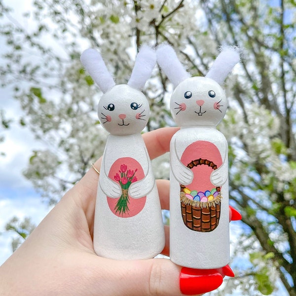 Easter Bunny Peg Dolls | Spring Tulips | Tulips | Bouquet | Easter | Easter Basket | Easter Eggs | Easter Bunny | Bunny | Hand Painted