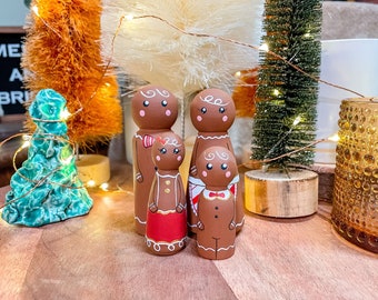Gingerbread Peg Dolls | Gingerbread | Gingerbread Family | Christmas Gift | Christmas Decor | Christmas Toy | Hand Painted | Wooden Toy