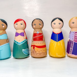 Princess Peg Dolls | Individual or Sets | Hand Painted | Christmas Gifts | Wooden Toys | Princess | Princesses | Dollhouse | Peg Dolls