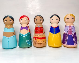 Princess Peg Dolls | Individual or Sets | Hand Painted | Christmas Gifts | Wooden Toys | Princess | Princesses | Dollhouse | Peg Dolls