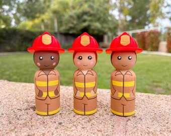 Firefighter Peg Doll | **2 1/4 inches** | Firefighter | Firefighter Gift | Firefighter Decor | Gift | Hand Painted | Personalized Gift