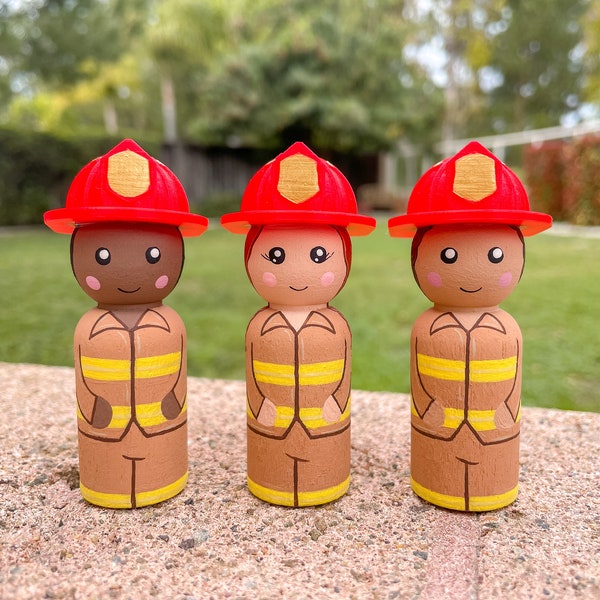 Firefighter Peg Doll | **2 1/4 inches** | Firefighter | Firefighter Gift | Firefighter Decor | Gift | Hand Painted | Personalized Gift