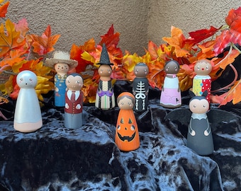 Trick-or-Treat-kinderen | Halloween-poppenset | Trick-or-Treat | Geest | Vogelverschrikker | Vampier | Heks | Pompoen | Skelet | Clown | Vleermuis
