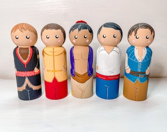 Prince Peg Dolls | Individual or Sets | Hand Painted | Christmas Gifts | Wooden Toys | Princess | Princesses | Dollhouse | Peg Dolls