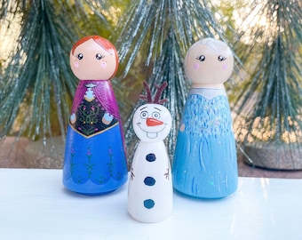 Ice Princess Sisters Peg Doll Set | Ice Princess | Sisters | Silly Snowman | Christmas Gift | Birthday Gift | Hand Painted | Toy | Decor