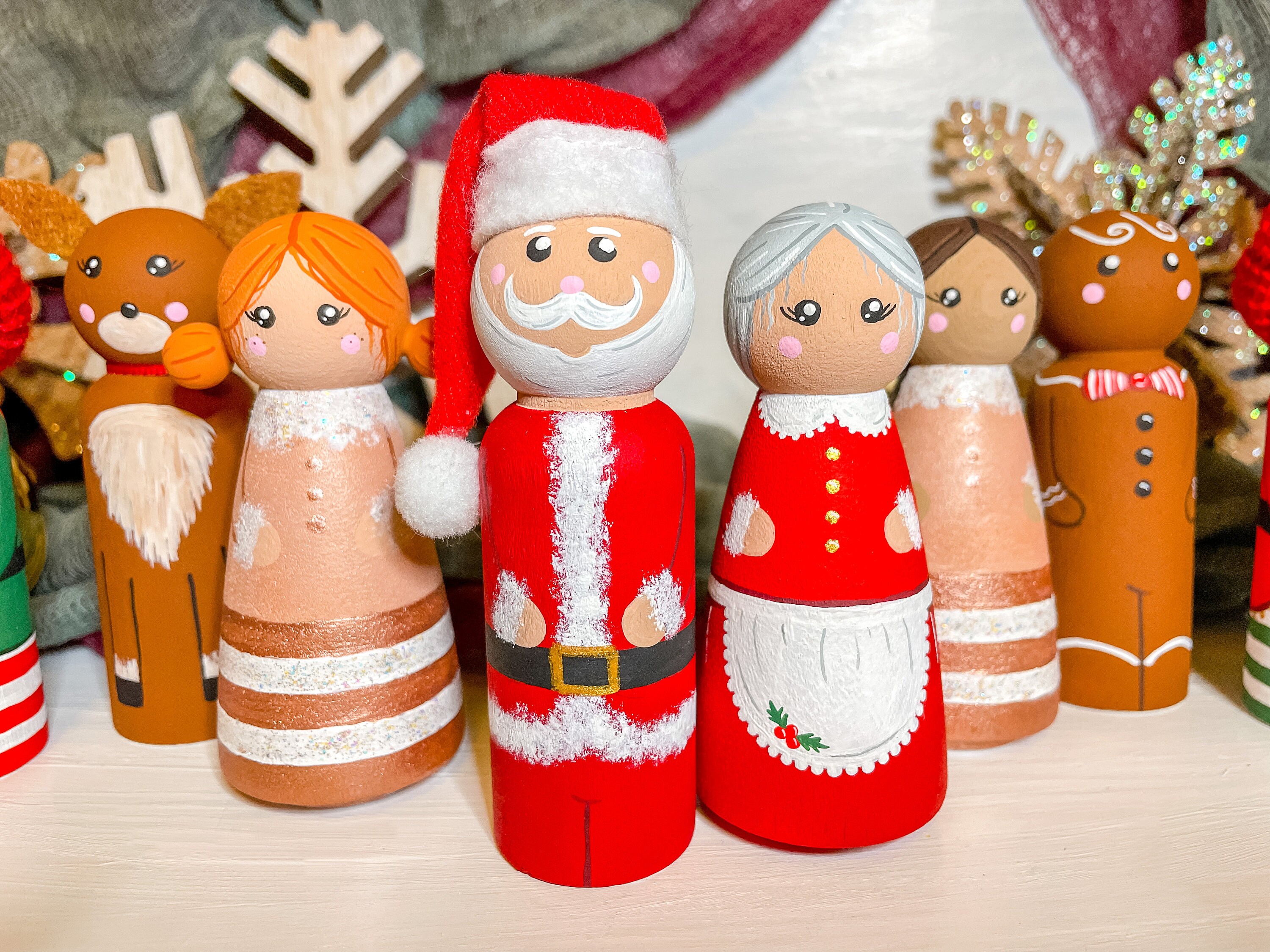 Christmas 2020 Peg Doll Set | Mr. and Mrs. Claus | Elves | Reindeer ...