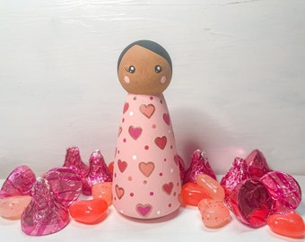 Valentine Peg Dolls | Pink Hearts Peg Doll | Valentines Peg Dolls | Love | Hearts | Valentine | Valentines Day | Hand Painted | Gift | Toy